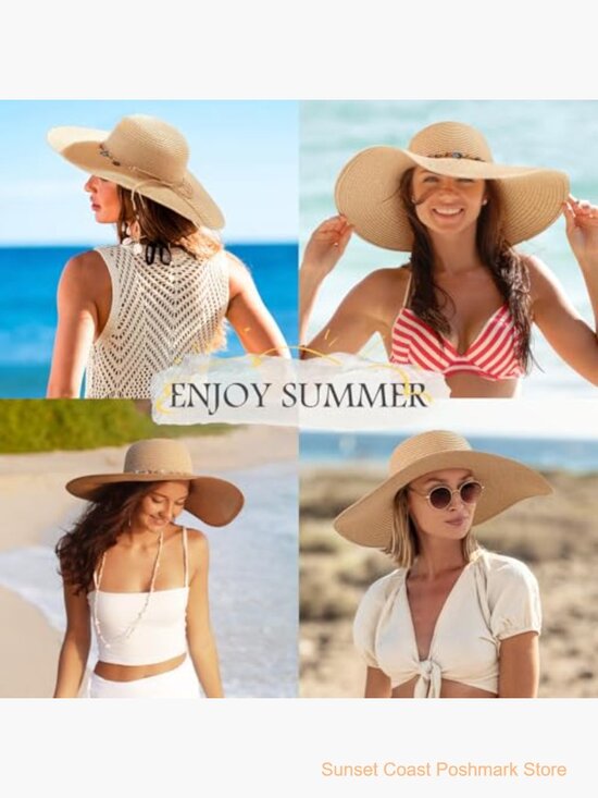 Womens Straw Sun Hat Wide Brim UPF 50+ Foldable Packable